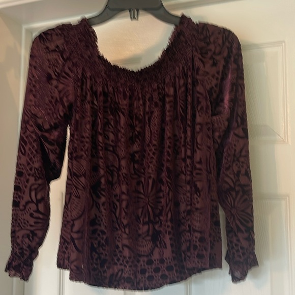 Free People - deep maroon with velvet embossed floral - peasant style - XS - Picture 2 of 6